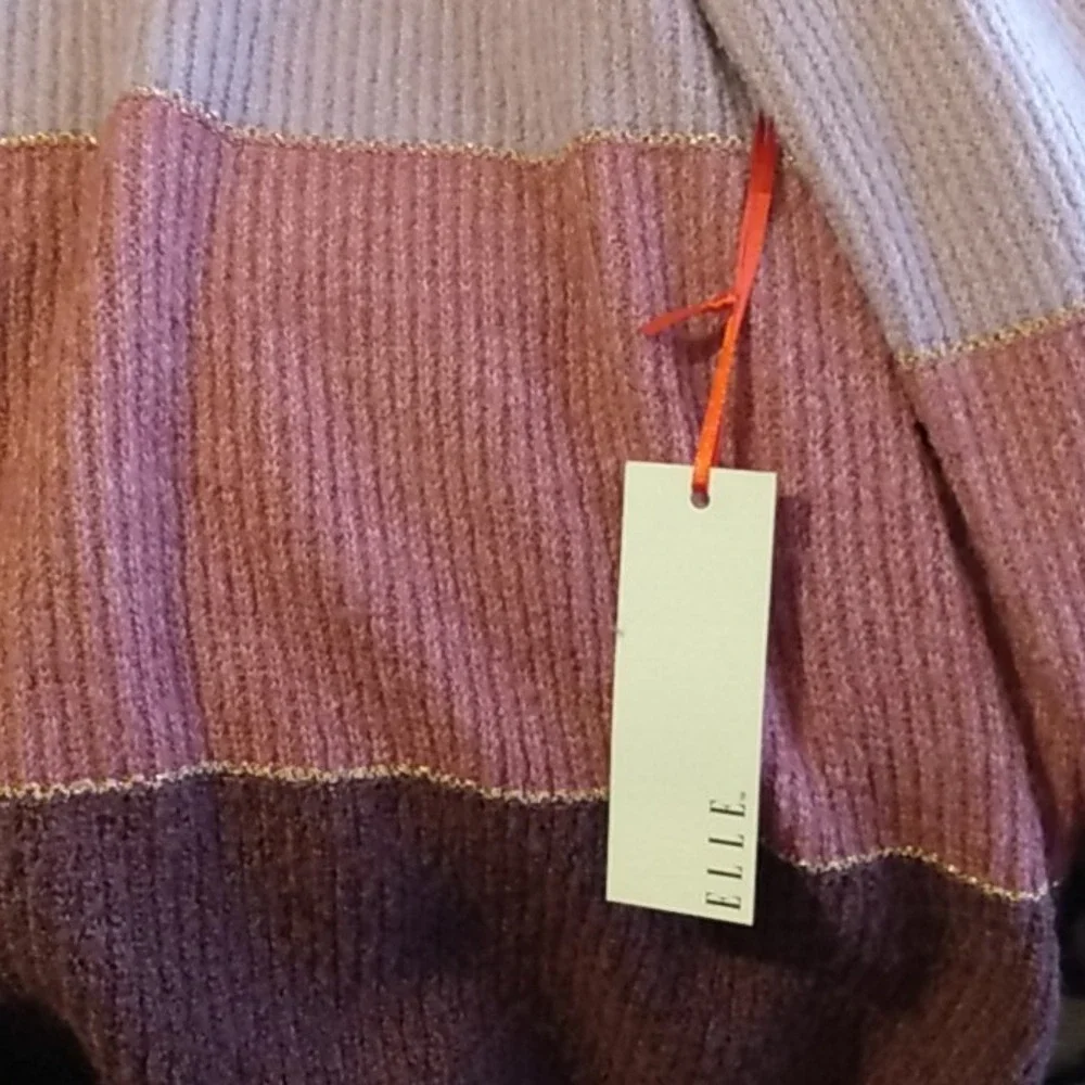 ELLE Women's Stripe Sweater Size XXL Pink Purple Burgundy‎ Sparkle
